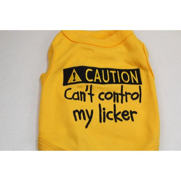 Parisian Pet Yellow Tee caution Can't Control My Licker Small Dog 92351 - Picture 2 of 5